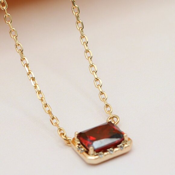 "Elegant Rose Gold Necklace with Red Gemstone Pendant,  XPNL0160 - Picture 1 of 13